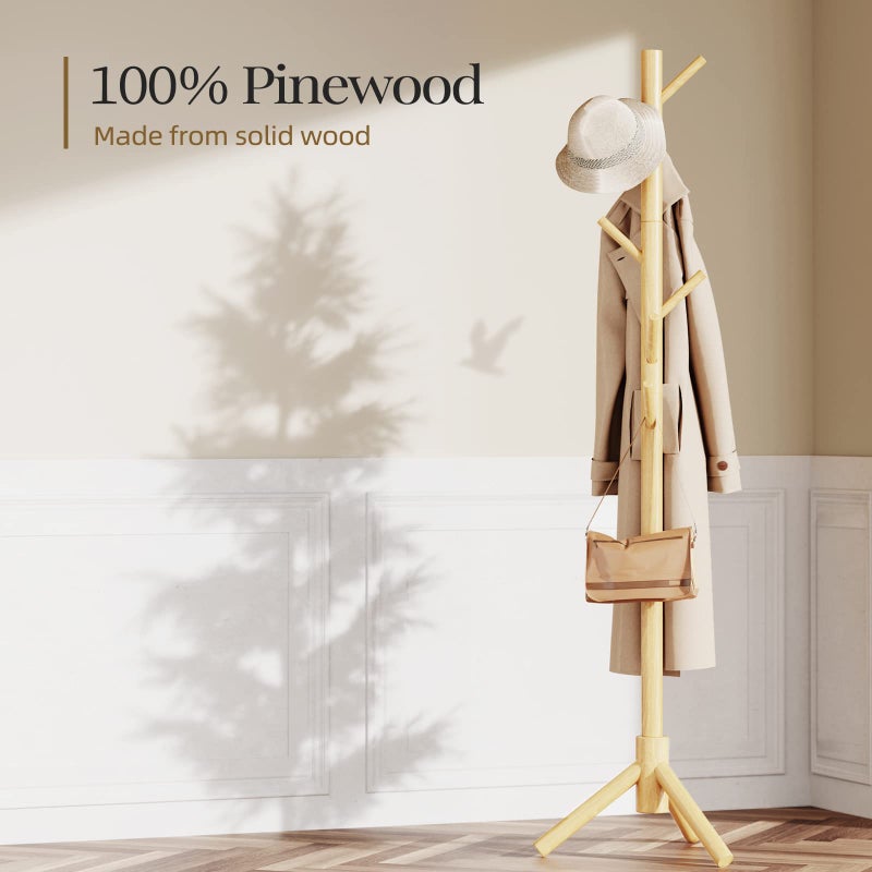 Pipishell Coat Rack Sturdy Wooden Coat Rack Stand, Adjustable Coat Tree, Free Standing Tree Hanger with 4 Sections & 8 Hooks, for Home/Bedroom/Office/Hallway/Entryway - Image 3